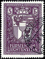 Landeswappen 5 Fr. Tadellos Gestempelt, Mi. 1.300,--, Katalog: 142 O - Liechtenstein