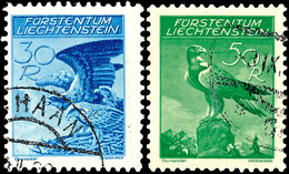 10 Bis 50 Rp., Flug 1934, Geriffelter Gummi, 5 Werte Kpl. Gestempelt, Mi. 320,-, Katalog: 143/47 Y O - Liechtenstein