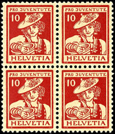 Pro Juventute 1916, Kompletter Postfrischer Luxussatz Im Viererblock, Mi 800,-, Katalog: 130/32 ** - Autres & Non Classés