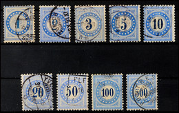 1 Bis 500 C. Blau/dunkelblau, Weißes Papier, Kpl. Satz Tadellos Gestempelt, Mi. 90.-, Katalog: 1/9 O - Taxe