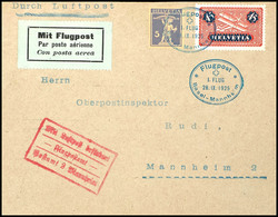 1925, Erstflug Basel-Mannheim, Brief Mit 45 Rp Flugpost Und 5 Rp Tell Mit Entsprechendem Sonderstempel "28.IX.1925" Nach - Other & Unclassified