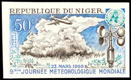 50 Fr. Welttag Der Meteorologie (WMO) 1969, Motiv: Flugzeug über Regenwolke, Ungezähnt Statt Gezähnt, Tadellos Postfrisc - Niger (1960-...)