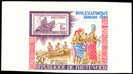 50 Fr. Internationale Briefmarkenausstellung PHILEX-AFRIQUE 1969, Motiv: Marke Auf Marke, Breitrandig Ungezähnter Probed - Obervolta (1958-1984)