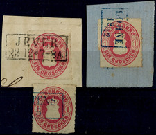 1 Groschen Mit Durchstich 10 Drei Mal Tadellos Gestempelt, Davon 2 Mal Auf Briefstück, Mi. 210.-, Katalog: 17B(3) BS/o - Oldenbourg