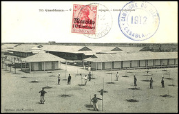 10 Centimos Auf 10 Pf Auf Ansichtskarte "Casablanca" Gestempelt CASABLANCA 20.5.12 Nach ORAN/Algerien. Mit Violettem Neb - Deutsche Post In Marokko