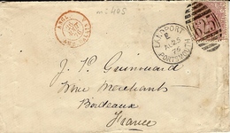 1876- Letter From LANDPORT / PORSMOUTH To Bordeaux -French Entr. Red ANGL.  AMB. CALAIS A - Lettres & Documents