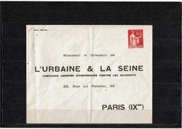 LCA7- ENVELOPPE PAIX 50c TSC L'URBAINE & LA SEINE NEUVE - VIGNETTE LEGEREMENT OBLIQUE  - PLI CENTRAL (NORMAL) - Enveloppes Types Et TSC (avant 1995)