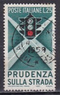 Repubblica Italiana, 1957 - Educazione Stradale, II° Tipo - Fil. S2 - Pos. S 25° - Nr.391 Usato° - Varietà E Curiosità