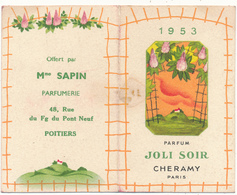 Carte Double Parfumée - CHERAMY, Joli Soir - Calendrier 1953 - Anciennes (jusque 1960)