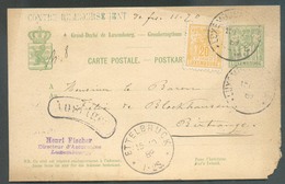 E.P. Carte 5 Centimes Allégorie + Tp De 20 Centimes (jaune-orange) Obl. Dc LUXEMBOURG-VILLE Du 15-10-1889 + Griffe AUSLA - Postwaardestukken