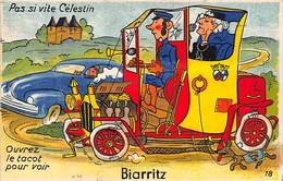 Biarritz    64      Carte A Système Dépliant Mini Vues .Voiture Ancienne.Va Pas Si Vite Célestin   (voir Scan) - Biarritz