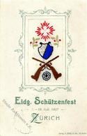 Seide Gestickt Zürich Schweiz Eidg. Schützenfest 1907 I-II (fleckig) Soie - Autres & Non Classés