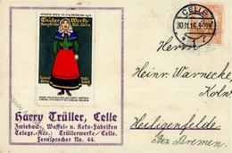 Werbung Celle (3100) Harry Trüller Keksfabrik Vignette Auf Postkarte 1916 I-II Publicite - Advertising