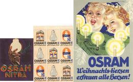 Werbung Osram Mannheim (6800) Lot Mit 2 Flyer Und 9 Vignetten Ca. 1935 Gr. Flyer Sign. Axter-Heudtlaß I-II Publicite - Advertising