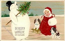 Schneemann Kind Hund  Künstlerkarte 1911 I-II Chien - Altri & Non Classificati