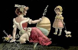 Ostern Kind Frau  Lithographie / Prägedruck 1903 I-II Paques - Ostern