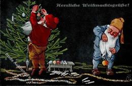 Weihnachten Zwerge Künstlerkarte I-II (Marke Entfernt) Noel Lutin - Sonstige & Ohne Zuordnung