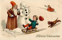 Dackel Weihnachtsmann Schneemann Kind  Künstlerkarte 1913 I-II Pere Noel - Cani