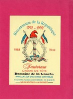 Etiquette Vin, Sauternes, Crème De Tête, Domaine De La Gauche, Bicentenaire De La République, 1988 - Colecciones & Series