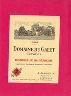 Etiquette Vin, Domaine Du Galet, Bordeaux Supérieur, 1964 - Verzamelingen, Voorwerpen En Reeksen