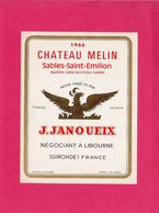 Etiquette Vin, Château Melin, Sables-Saint-Emilion, 1966 - Verzamelingen, Voorwerpen En Reeksen