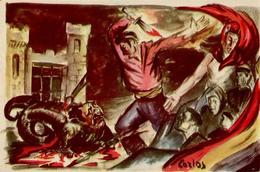 Propaganda WK II - BÜRGERKRIEG SPANIEN 1936 - Künstlerkarte Sign. Carlos I - Oorlog 1939-45