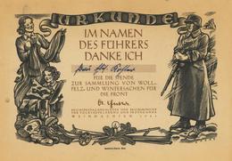 Propaganda WK II Urkunde Für Die Spende Zur Sammlung Von Woll U. Pelzsachen Für Die Front I-II (fleckig) - War 1939-45