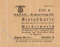 Reichsparteitag WK II Nürnberg (8500) 1933 Eintrittskarte Vorbeimarsch II (Mittelbug) - War 1939-45