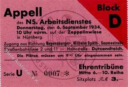 Reichsparteitag WK II Nürnberg (8500) 1934 Eintrittskarte Appell Des NS Arbeitsdienstes II (Mittelbug) - Oorlog 1939-45