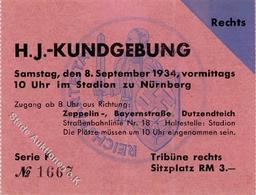 Reichsparteitag WK II Nürnberg (8500) 1934 Eintrittskarte HJ Kundgebung I-II - Oorlog 1939-45