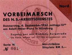 Reichsparteitag WK II Nürnberg (8500) 1934 Eintrittskarte Vorbeimarsch Des NS Arbeitsdienstes II (Mittelbug) - Weltkrieg 1939-45