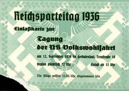 Reichsparteitag WK II Nürnberg (8500) 1936 Eintrittskarte Tagung Der NS Volkswohlfahrt I-II - War 1939-45