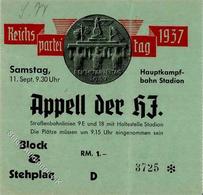 Reichsparteitag WK II Nürnberg (8500) 1937 Eintrittskarte Appell Der HJ II (Mittelbug) - War 1939-45