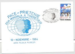 WORLD YOUTH DAY, PEACE, FRIENDSHIP, SPECIAL COVER, 1984, ROMANIA - Briefe U. Dokumente