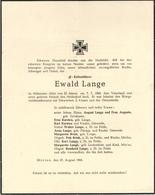 SS WK II - Gefaltete Todesanzeige (16x20,5cm) D. SS-ROTTENFÜHRER Ewald Lange - Mörlen 25.8.1944 I-II - War 1939-45