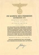 Ernennungsurkunde Beförderung Zum Leutnant Der Luftwaffe 1943 Unterschrift Göring I-II (Stauchung) - War 1939-45