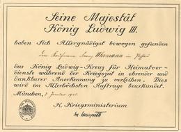 Verleihungsurkunde König Ludwig Kreuz Urkunde Auf Karton II - Guerre 1939-45