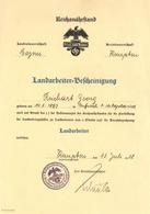WK II Dokumente Reichsnährstand Landarbeiter Bescheinigung I-II - Guerre 1939-45