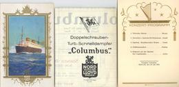 Schiff Schnelldampfer Columbus Norddeutscher Lloyd  Schiffsreisen  Kovolut Mit 12 Teilen U.a. Schiffsplan Speisekarten B - Altri & Non Classificati