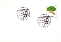 SAN MARINO S. RITA DA CASCIA 1981  (DICE180141) - Covers & Documents