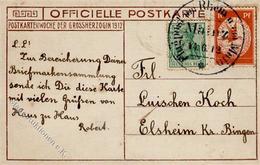Flugpost DR 1912, Mi.Nr.I U.a., 10 Pf Flugpost Am Rhein, Mit 5 Pf Germania, Altersspuren, Auf Offiz. Postkarte (Großherz - Mongolfiere