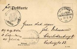 Kolonien Deutsch-Südwestafrika Feldpostkarte Stpl. Windhuk 2.5.04 U. Kaiserl. Postamt Windhoek I-II (Klebereste) Colonie - África