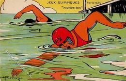 Olympiade Paris (75000) Frankreich Schwimmen Sign. Roowy Künstlerkarte 1924 I-II - Olympische Spelen