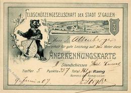 Schützen St. Gallen Schweiz Anerkennungskarte II. Standschießen 1907 I-II - Schieten (Wapens)
