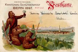 Schützenfest Bern Schweiz Festkarte 1897 Litho I-II (Stauchung) - Schieten (Wapens)