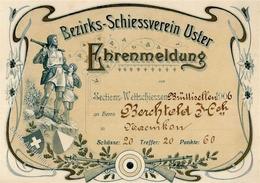 Schützenfest Brüllisellen Schweiz Festkarte Ehrenmeldung1906 I-II (Stauchung) - Schieten (Wapens)