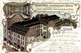 Berlin Mitte (1000) Hotel Gasthaus Krebs Kath. Vereinshaus Weinhandlung  Lithographie 1902 I-II - Camerun