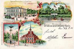 Lichtenberg (O1130) Gasthaus Victoria-Garten Gustav Thater Rathaus Lithographie 1900 I-II (Ecken Abgestoßen) - Kamerun