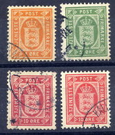 DENMARK 1902 Official Set Of 3 Plus 10 Øre Shade (1911), Used.  Michel 8-10a+b - Oficiales