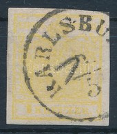 O 1850 1kr MP III. Citromsárga / Lemon, Plate B 'KARLSBU(RG)' Certificate: Strakosch - Altri & Non Classificati